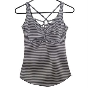 Prana Women's Dreaming White Gray Striped Athletic Work Out Tank Top Size XS